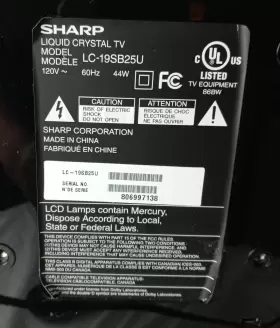 LC-19SB25U SHARP Crystal Tv Stand Cord Remote Screen #3