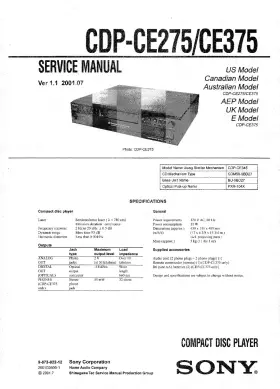 Sony Cdp-cx275 Cdp-ce 275 Cdp-cx375 Service And Operating Manuals On Cd